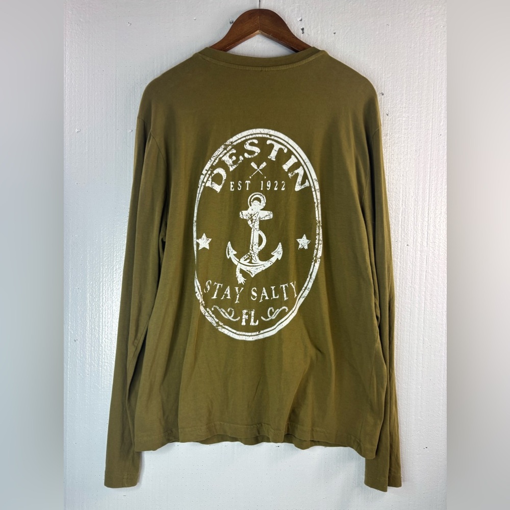 Miami Style XL Destin FL Stay Salty Khaki Olive V-Neck T-Shirt